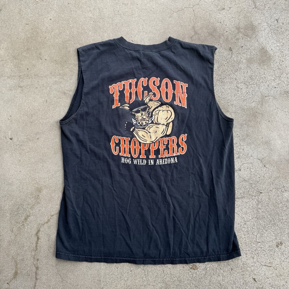 Vintage 90s y2k Tuscon Choppers Hawg Wils Sleeveless Shirt L Biker Black Harley
